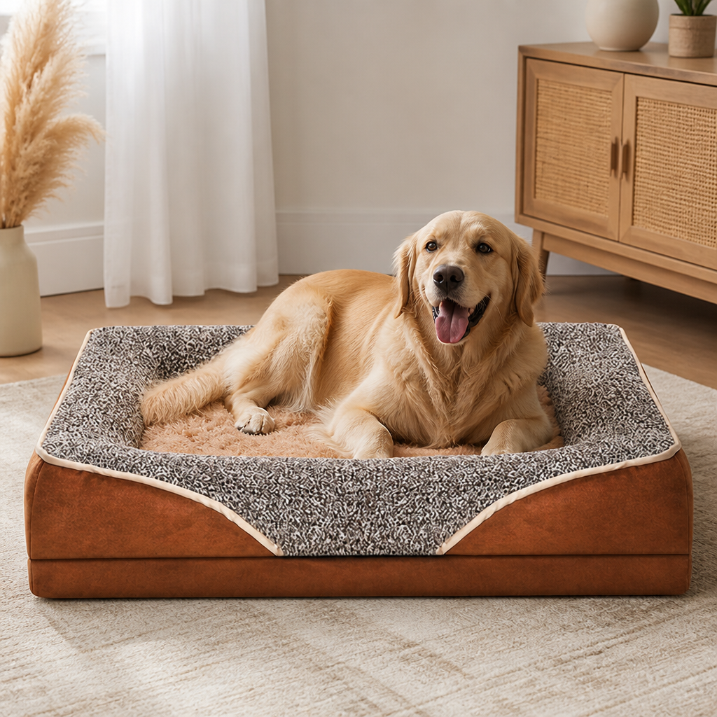 Plush Bolster Polyester Pet Bed Removable Cover