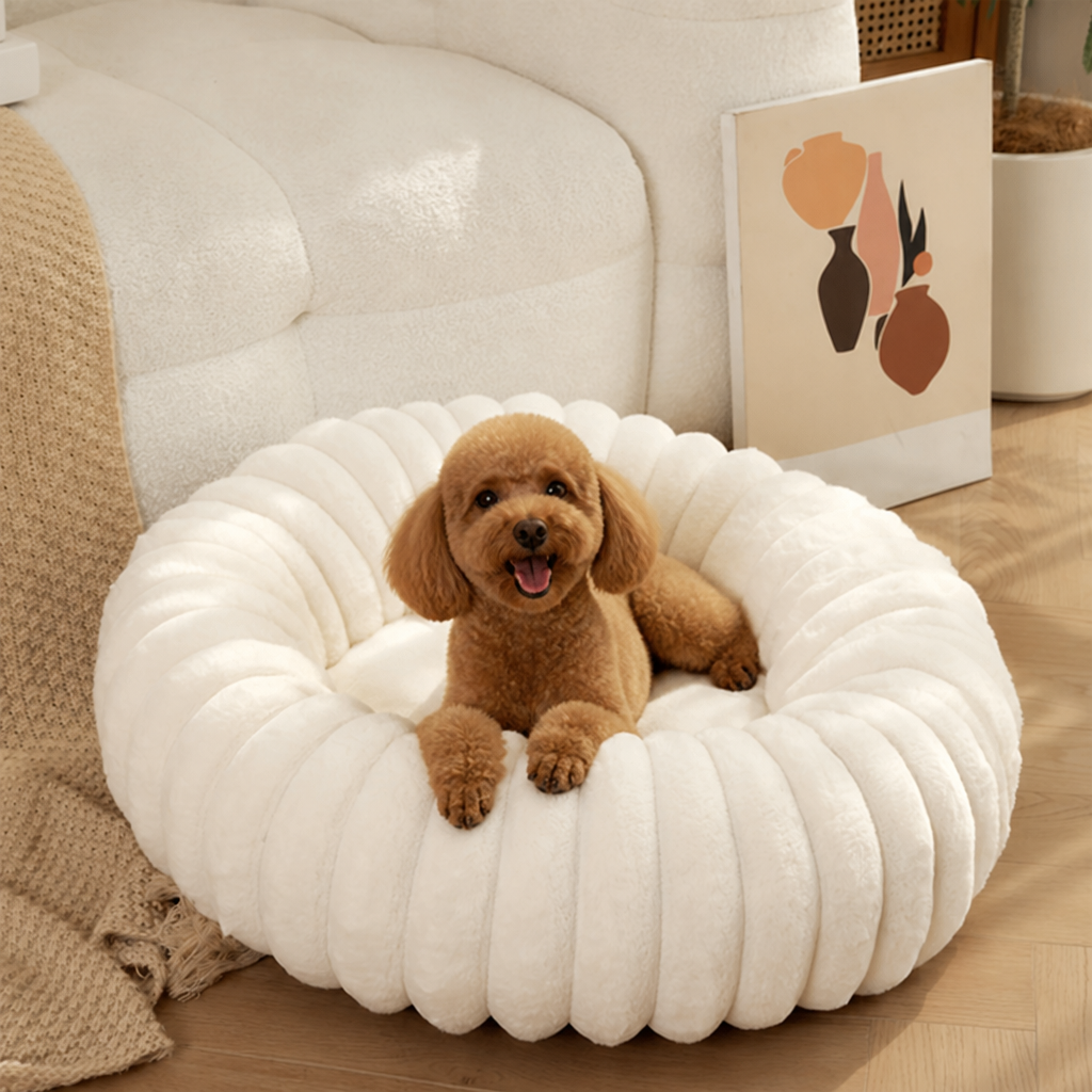 Plush Round Polypropylene Fiber Dog Bed