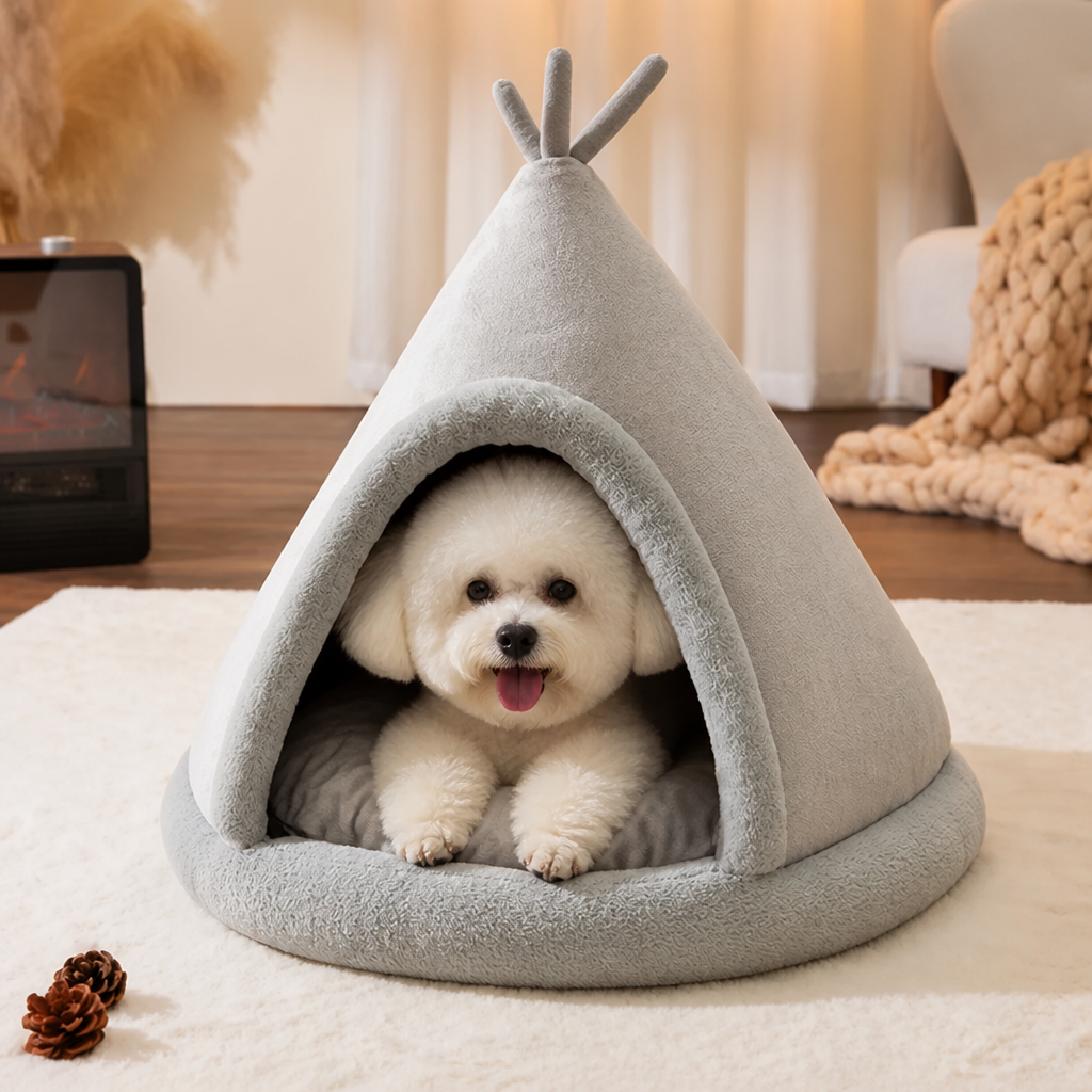 Plush Coral Velvet Cotton Pet Teepee Bed