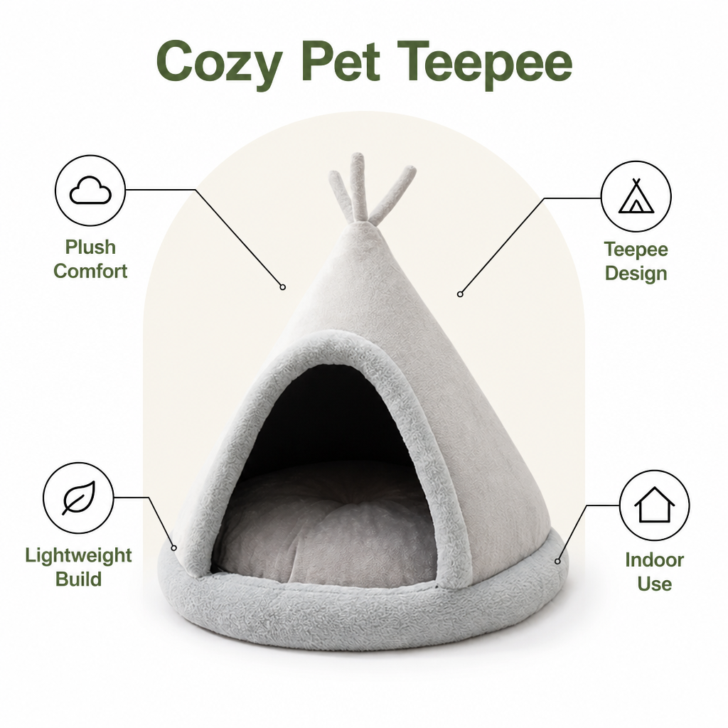 Plush Coral Velvet Cotton Pet Teepee Bed