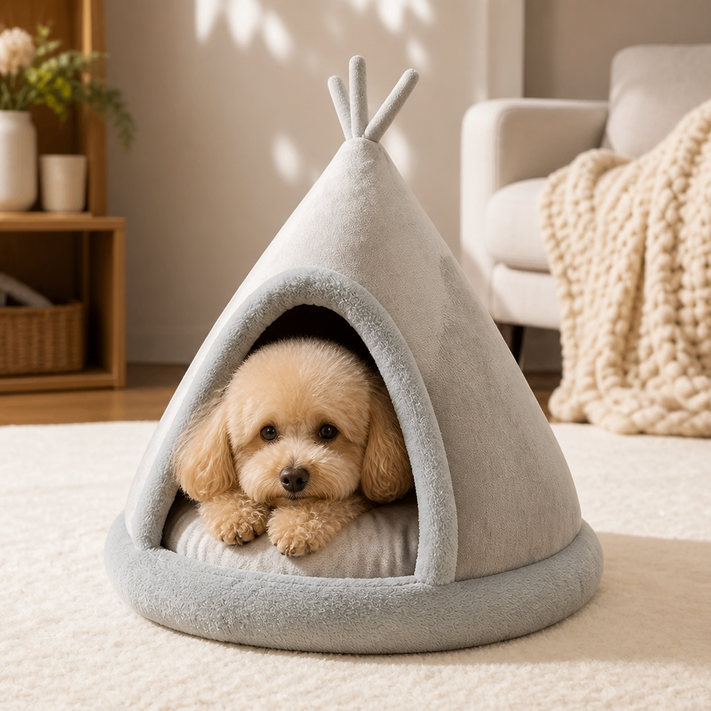 Plush Coral Velvet Cotton Pet Teepee Bed