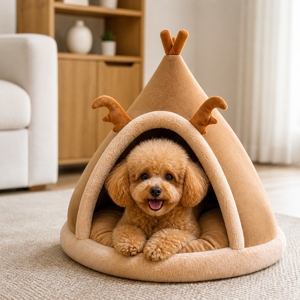 Plush Coral Velvet Cotton Pet Teepee Bed