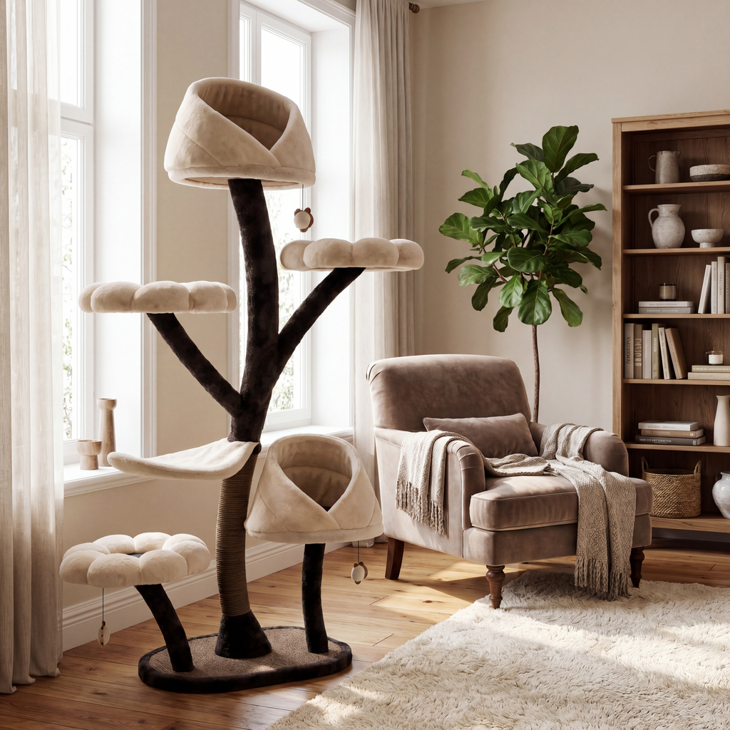 Tail Unity Petal Cat Tree 63.8in 6-Tier Plush Japanese Sisal