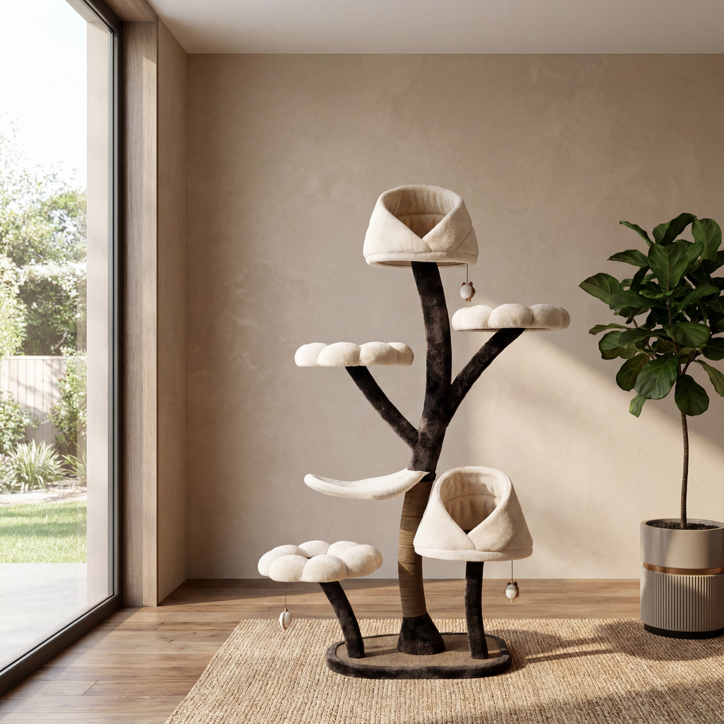Tail Unity Petal Cat Tree 63.8in 6-Tier Plush Japanese Sisal