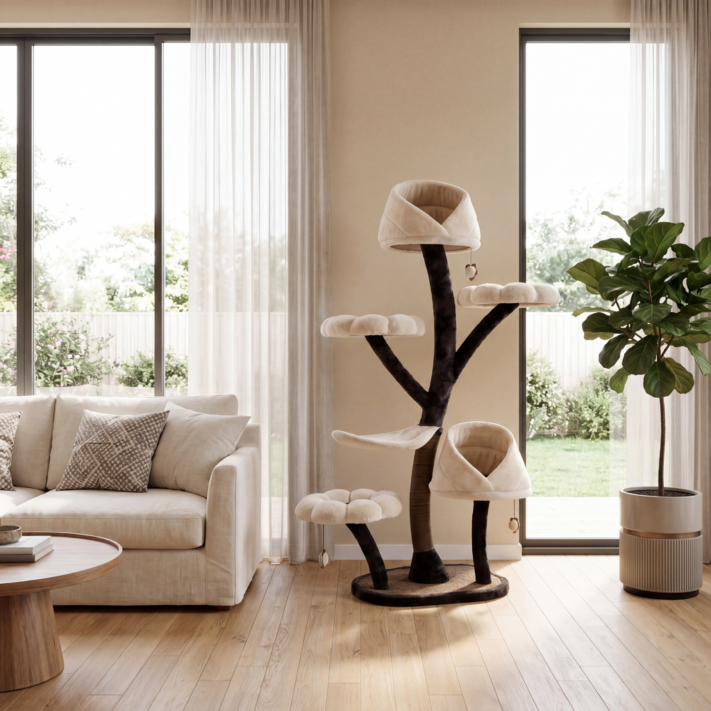 Tail Unity Petal Cat Tree 63.8in 6-Tier Plush Japanese Sisal