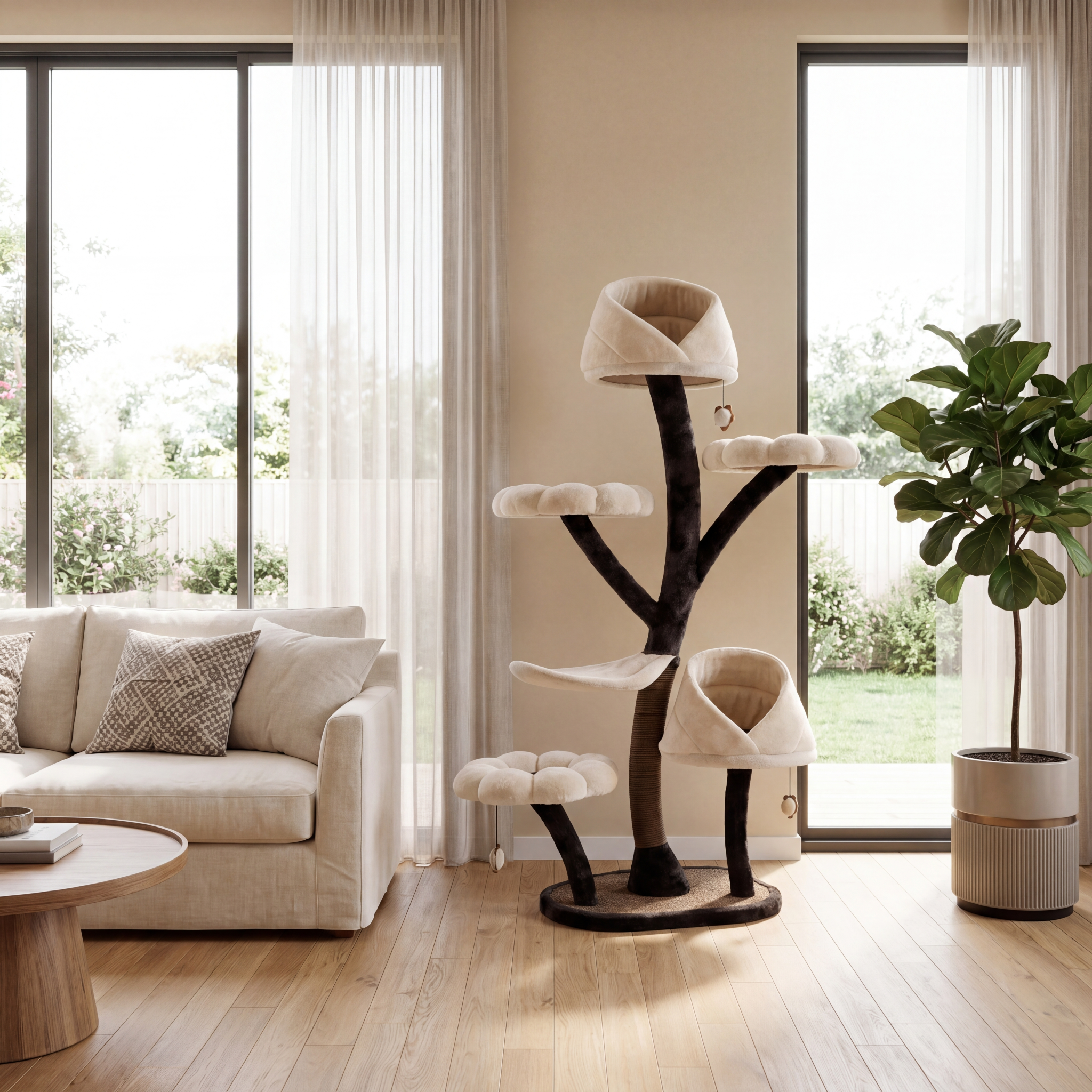 Tail Unity Petal Cat Tree 63.8in 6-Tier Plush Japanese Sisal