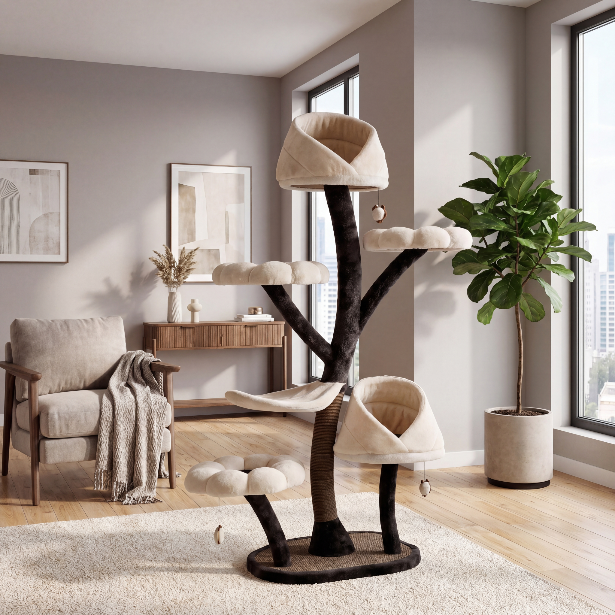 Tail Unity Petal Cat Tree 63.8in 6-Tier Plush Japanese Sisal
