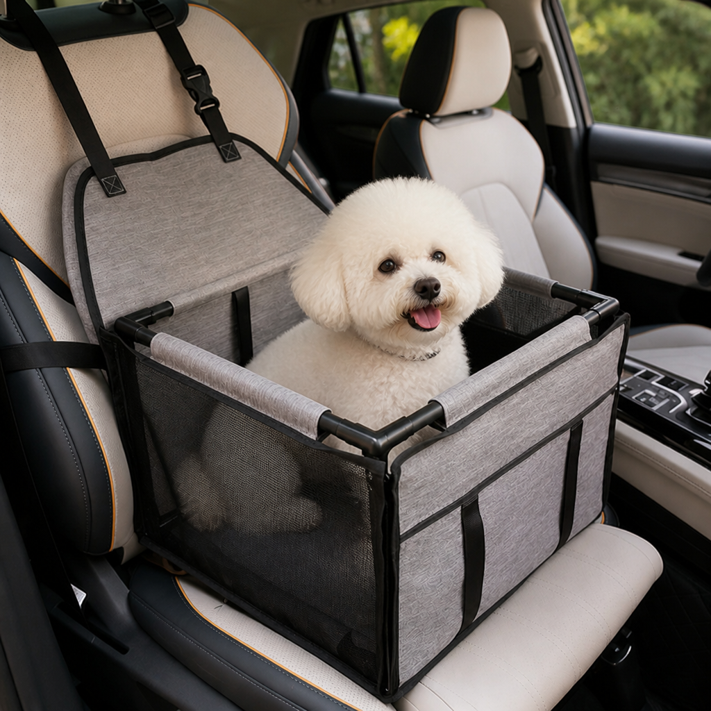 Dog Car Seat Booster with Removable Mat and Safety Belt Black
