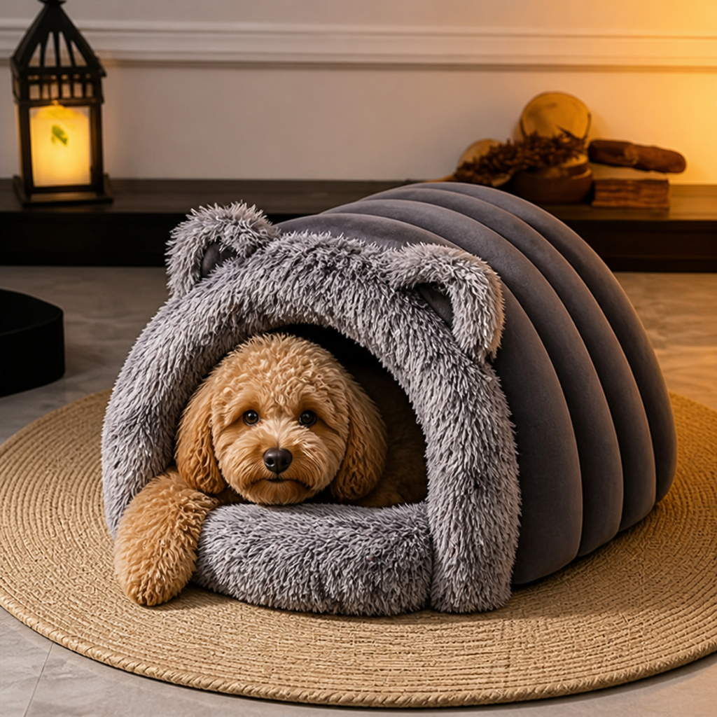 Warm Polyester Fiber Hooded Pet Nest Bed
