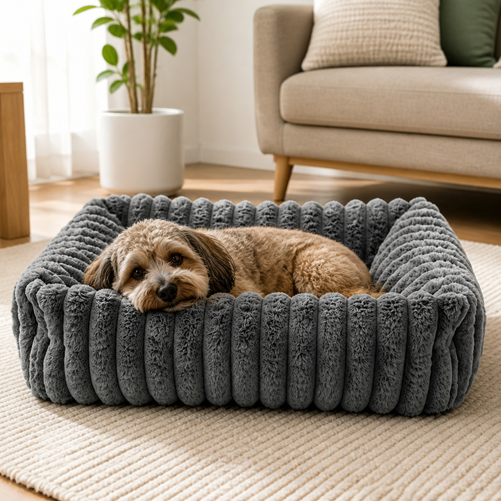 Soft Corduroy Bolster Dog Bed Removable Cover