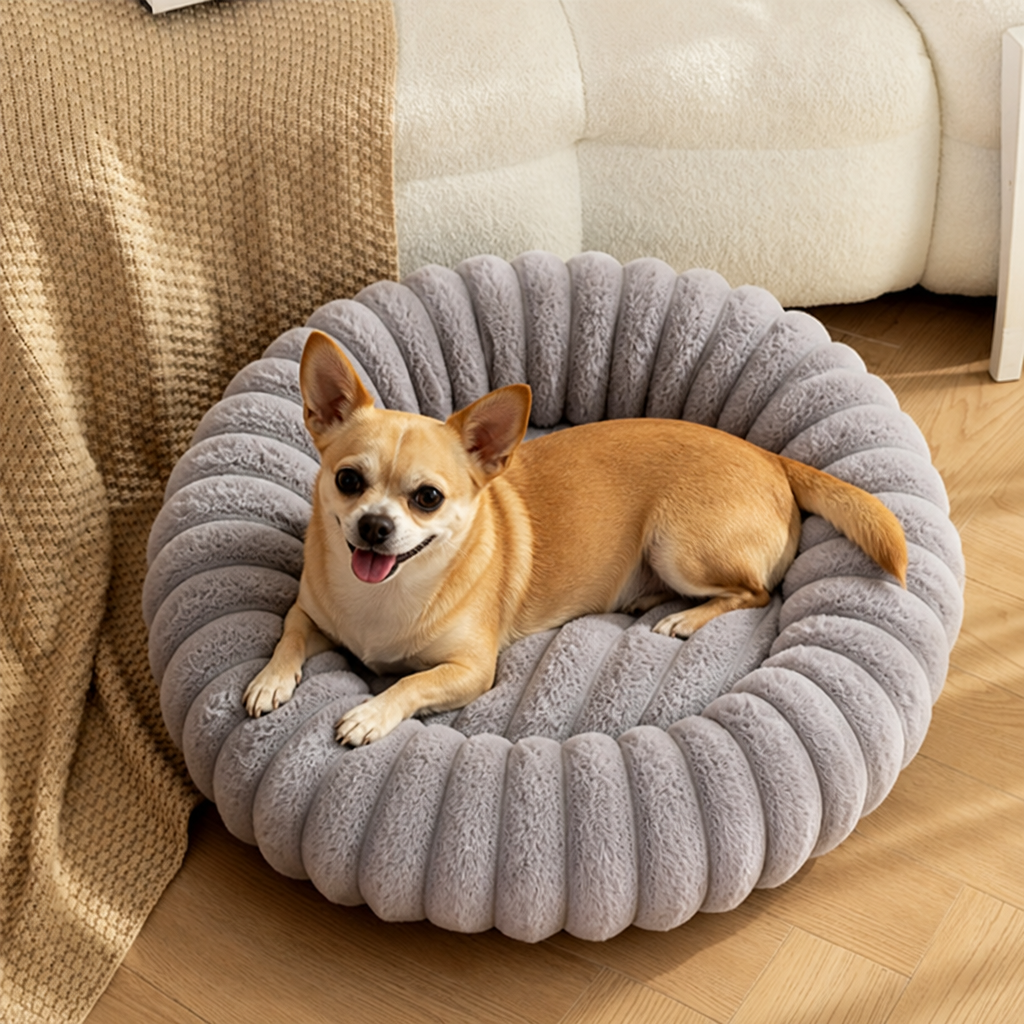 Plush Round Polypropylene Fiber Dog Bed