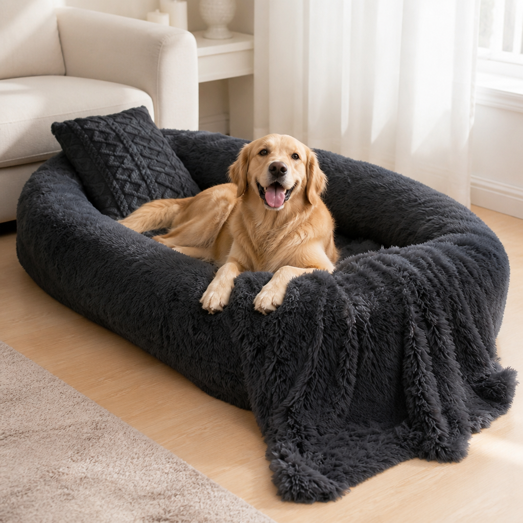 Orthopedic Washable Faux Fur Human Dog Bed Removable Cover