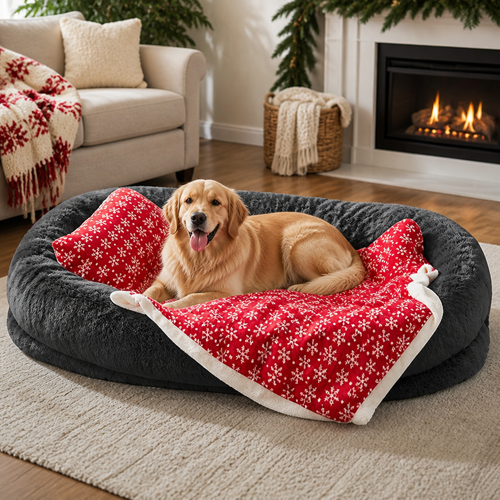 Orthopedic Washable Faux Fur Human Dog Bed Removable Cover